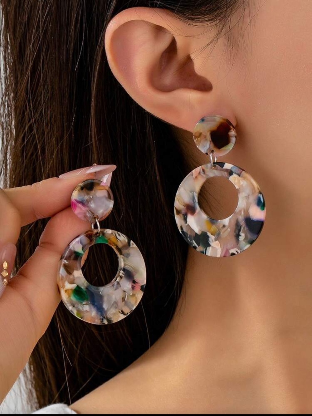 Colorful Resin Hoop Drop Earrings - Multicolor